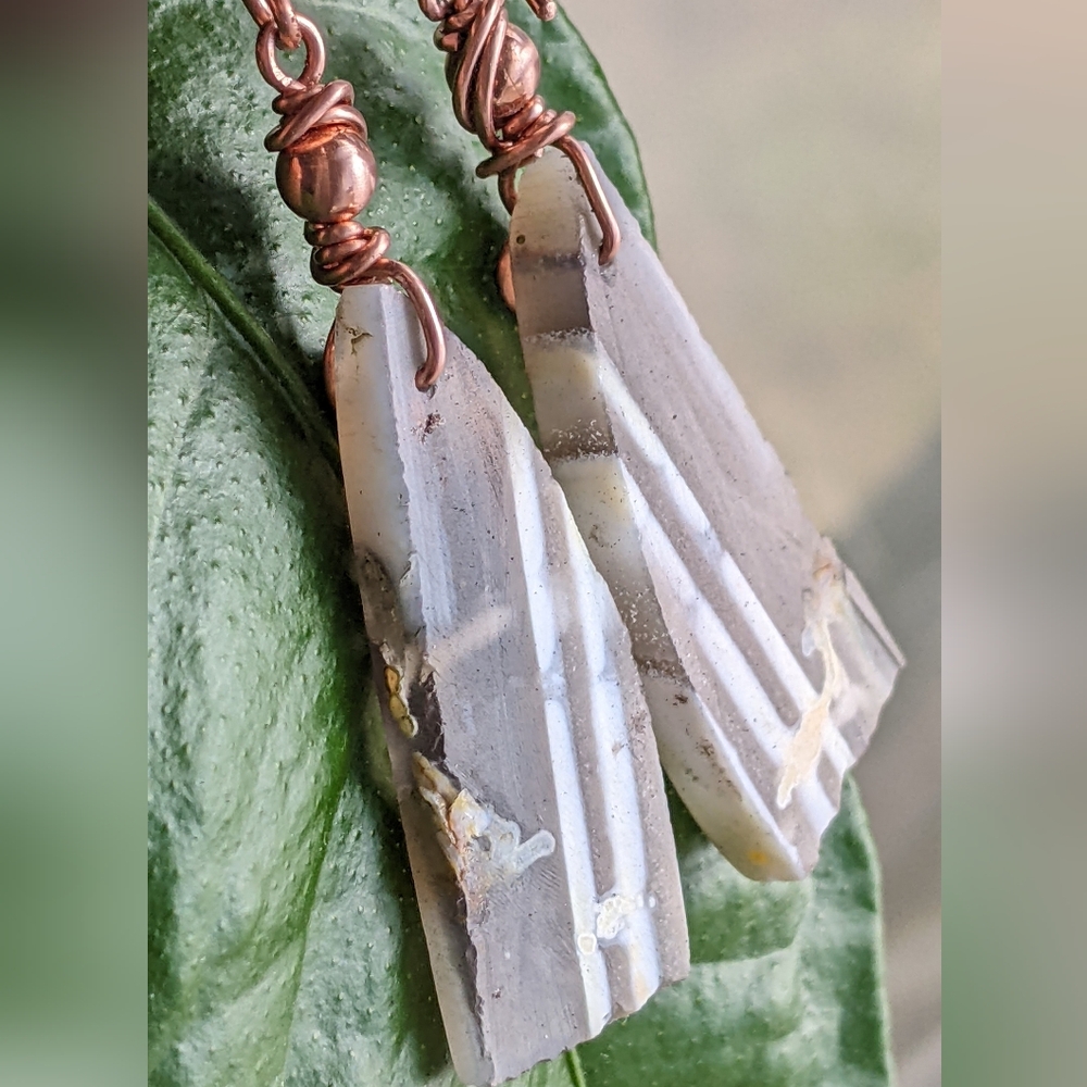 Rare Owyhee Opal Gemstone Earrings Artisan Crafted Copper Design - Picture 4 of 15